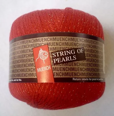 Muench STRING OF PEARLS Yarn #4006 TOMATO RED GOLD SPARKLE 50 Grams • $11.39