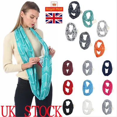 Women Ladies Fashion Thermal Active Infinity Scarf Winter With Hidden Zip Pocket • £4.95