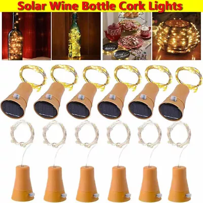 6PCS Solar Power Fairy String Lights Wine Bottle Cork Shaped Wedding Party Decor • £12.59