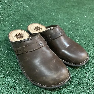 UGG Australia Livia Womens Size 9 Brown Leather Sheepskin Mules Slip On Clogs • $39.99