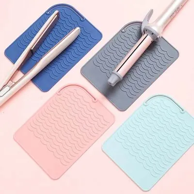 £4.87 • Buy Silicone Heat Resistant Mat For Hair Straightener Iron Curling Insulation Tools-