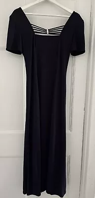 Joseph Ribkoff Maxi Dress Navy Blue Size 10  2 Front Splits Vintage • £8.90