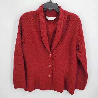 St Michael Marks & Spencer Sweater Womens 44 Red Textured Wool Shawl Collar • £30.23