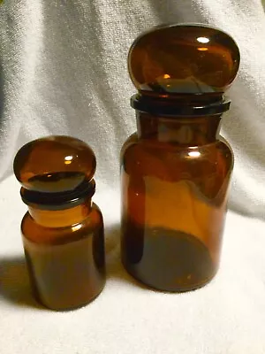 2- Vintage MCM Amber Glass Bubble Top APOTHECARY JAR Made In Belgium 9” & 5.5” • $14.95
