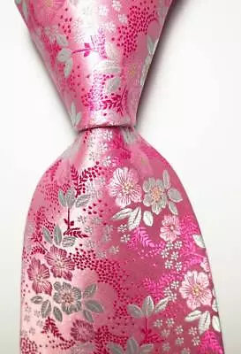 New Classic Floral Pink White JACQUARD WOVEN 100% Silk Men's Tie Necktie • $8.99