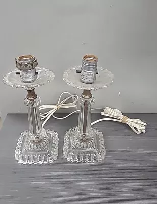 2 Elegant Small Crystal Bed Side Lamp Depression Era Glass Pair 11  Vintage • $36.98