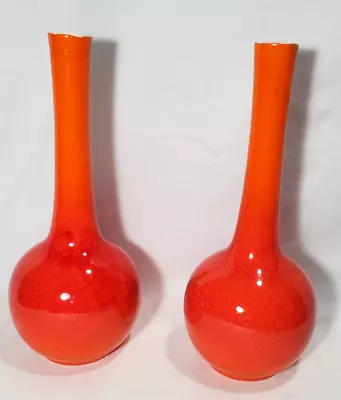 Pair Midcentury Royal Haeger Pottery Vases Bright Orange R1919 BX1U • $79.95