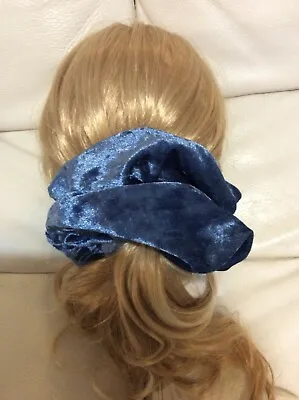 Handmade Oversized Jumbo Denim Blue Crushed Velvet Hair Scrunchie 8  XL Cheer • $11.95