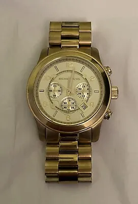Michael Kors MK8077 Unisex Runway Oversized Gold Chrono Watch Quartz • $65