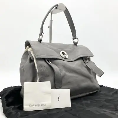 YVES SAINT LAURENT Muse TWO Gray Canvas Leather Handbag YS768 • $350