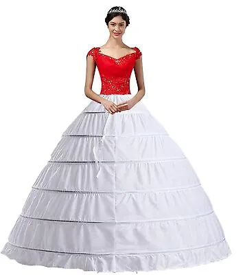 Women's Petticoat 6 Hoop Skirt White Ball Gown Crinoline Underskirt For Bridal • £15.99