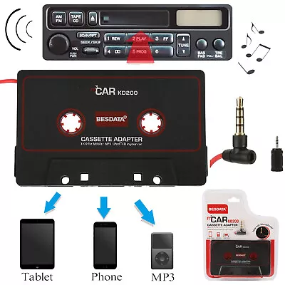 Car Cassette Casette Tape MP3 MP4 Player CD IPod IPhone 3.5mm AUX Audio Adapter • £4.99