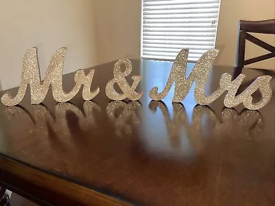 Mr And Mrs Sign Wedding Decorations Wood Letters Coated With Rose Gold Glitters • $19.99