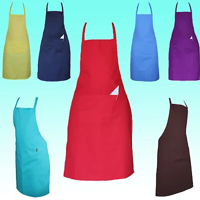 Full Plain Apron With Front Pocket Chefs Butchers Kitchen Cooking Craft Baking • £6.99