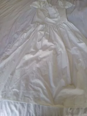Retro Gunne Sax White Praire Style Dress Sz7/8 Lace Gathered Straps Drop Waist • $68