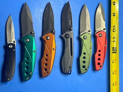 Lot Of 6 Cabela's Folding Pocket Knife Plain Edge Aluminum Scales Multicolored • $30