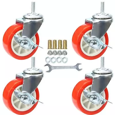 3 Inch Swivel Caster Wheels With Brake Set Of 4 YEEMIGO Metric Size M8Ã—25mm Th • $26.37