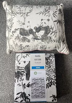 🐼Panda Couple Bamboo King Size Duvet Cover Bedding Set & Matching Cushion • £20