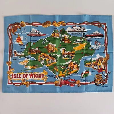 Isle Of Wight Tea Towel Cotton Map Ferry  Nautical Blue Sea British Souvenir • £6.50