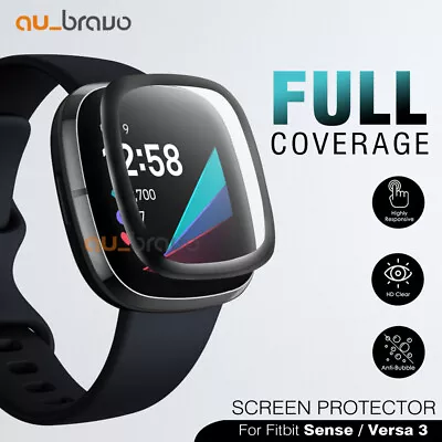 $8.99 • Buy For Fitbit Sense/ Versa 3 Screen Protector 9H Tempered Full Coverage Glass Guard