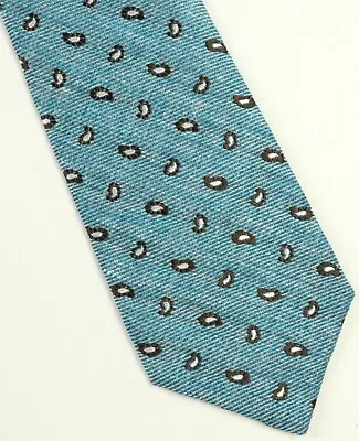 $ 175 New Mens Kired By Kiton Aqua Pasley Linen Silk Neck Tie Made In Italy • $49.99