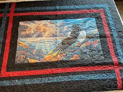 Vintage Handmade Quilt 48x65 America Eagle Sky Memory Military Public Service • $25