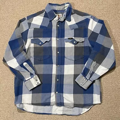 £9.99 • Buy Lee Western Shirt Mens Small Relaxed Fit Blue White Heavy Flannel Pearl Snap