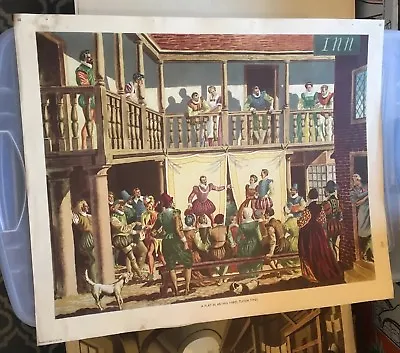 £14.74 • Buy 1950s Macmillan's History Classroom Poster: 68 A Play In An Inn In A Yard, Tudor