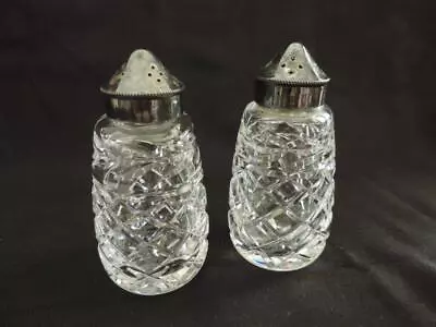 Vintage Waterford Glendor Crystal EPNS Lid Salt Pepper Shakers 3 5/8  • $9.99