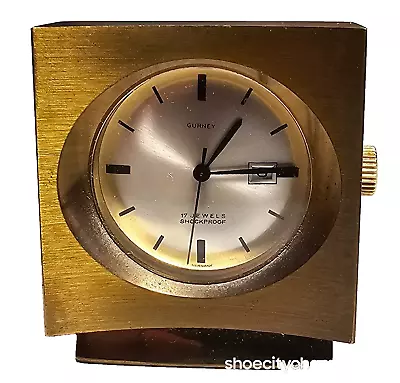 Gurney Bros. Brockton Solid Brass Small Desk Clock W/Date-MCM-No Mono-Works • $55