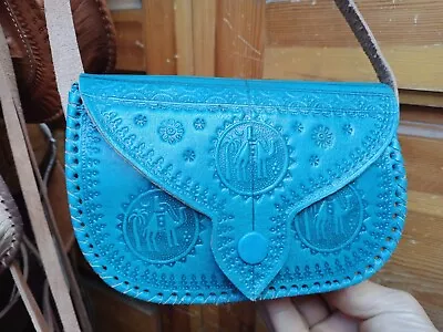 Turquoize Small MOROCCAN LEATHER BAG Tolled Vintage African Ethnic Boho Chic • $85