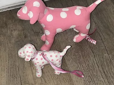 Victoria's Secret White Plush Mini Dog Ornament Pink Polka Dot With Bonus 6” Dog • $33