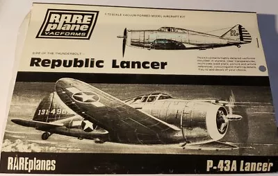 $12.99 • Buy Rare Plane Republic P-43A Lancer 1/72 Vacuform Kit
