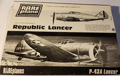 Rare Plane Republic P-43A Lancer 1/72 Vacuform Kit • $12.99