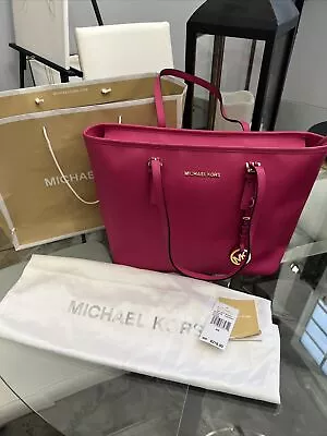 Michael Kors Top-Zip Large Tote  Saffiano Leather Color Raspberry Gold Hardware • $165