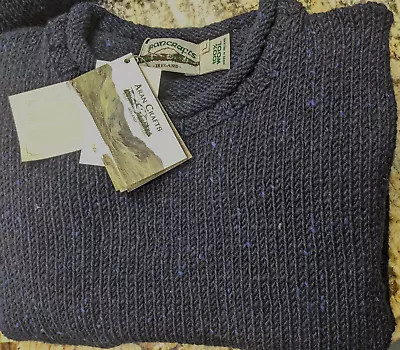 ARAN CRAFT IRELAND (Donegal Curl Neck 100% Wool Sweater) K4594 Navy (Large) • $85