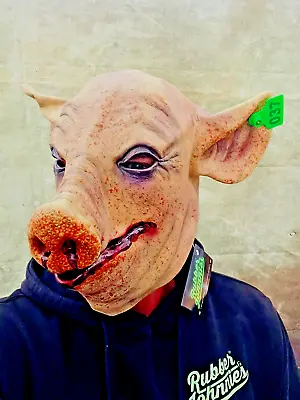 Adult Halloween Pig Mask Deluxe Latex Evil Butcher Scary Animal Mask Horror Mask • £18.97