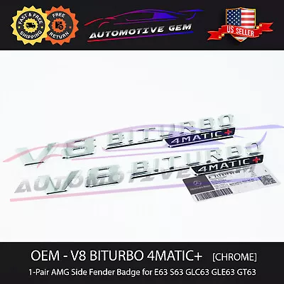 OEM V8 BITURBO 4MATIC+ Plus AMG Fender Emblem CHROME Mercedes GLC63 E63 S63 GT63 • $44.99