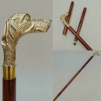Designer Solid Dog Brass Head Handle Victoria Wooden Stick Walking Shaft Cane US • $30.34