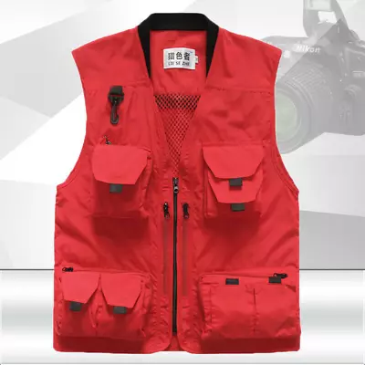 £21.32 • Buy Mens Gilet Jacket Tool Vest Coat Sleeveless Multiple Pocket Waistcoat Red 3XL