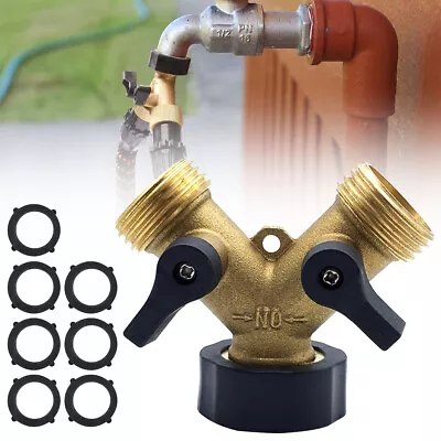 3/4  Two Way Brass Tap Connector Faucet Adaptor Garden Valve Dual Hose Splitter • £6.39