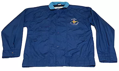 Ford Mustang Mens Medium Blue Full Zip Snap Jacket Embroidered Mustang Logo • $49.97