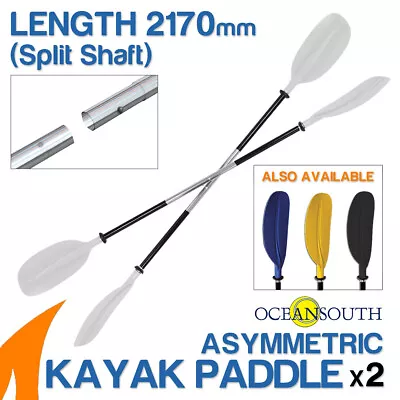 2 X Premium 2.17m White Alloy Asymmetric Kayak Paddles(Split Shaft) • $44.99