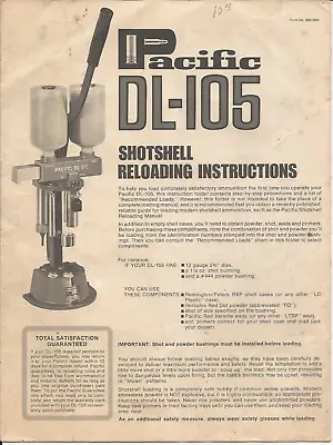 Vintage Pacific Hornaday DL-105 Shotshell Reloading Instructions • $8.99