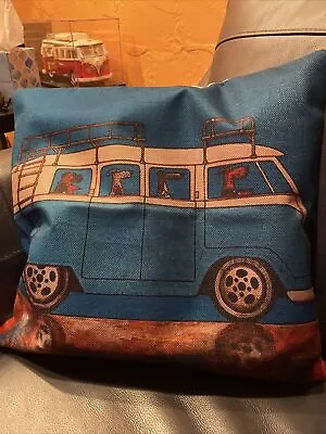 $20 • Buy VW Bus Pillow Cover With Animals- 16’ X 16’ Blue Bus