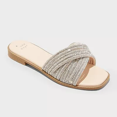 Women's Felicia Rhinestone Slide Sandals - A New Day Silver 8 • $14.99