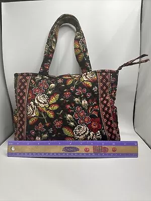Vera Bradley Purse Tote Villager Shoulder Bag Black Floral Quilted     2-P-KM • $18.75