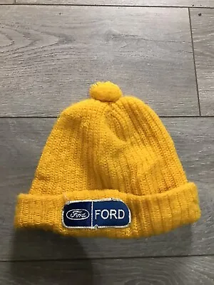 Vintage Ford Beanie Knit Hat Adult Yellow Blue Oval Winter Stocking Cap Dealer • $78.55