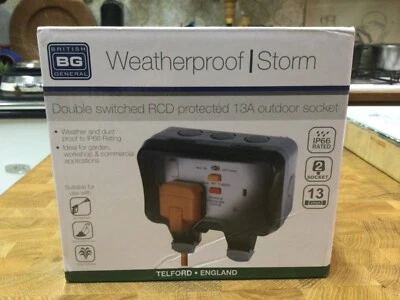 £9.99 • Buy BG Weatherproof Storm Double Switched RCD Protected 13A Outdoor Socket (IP66)