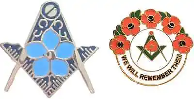 Masonic Flower Square & Compass Badge And Masonic We Will Remember Enamel Badge • £9.99